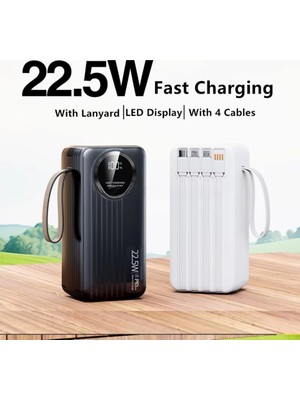  polygold pg-pw650 50000 mah power bank 22.5w süper hızlı şarj, 4 dahili kablolu ve dijital led ekran