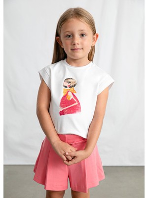 Mayoral Kız Çocuk Baskılı Tshirt Beyaz