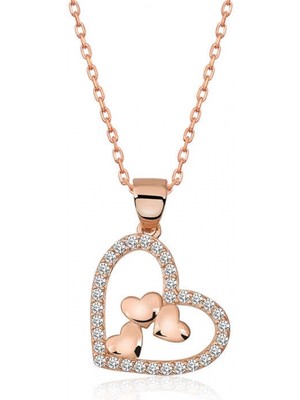 Supertrend Gümüş Rose Kalbin Içinde Üç Kalp Kolye