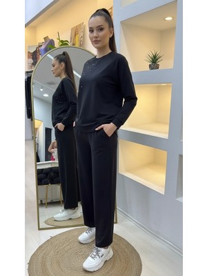 Nuss 1076 Taş Detay Takım Siyah