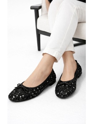 Redtan Kadın Siyah Pullu Babet Modern Tasarım Günlük Ayakkabı