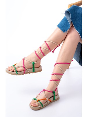 Zerenyus ZRİN-1001-1001 Premium Muti Renk Bilekten Bağcıklı Kadın Sandalet