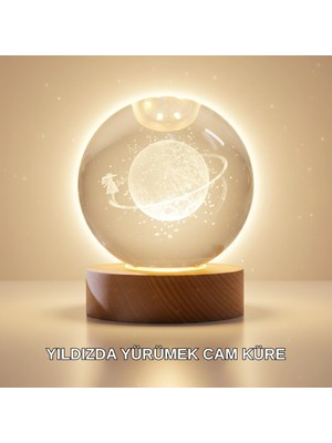 Aydogan's Ahşap Standlı Sarı Işıklı Dekoratif Küre Kız Figürü Tasarım