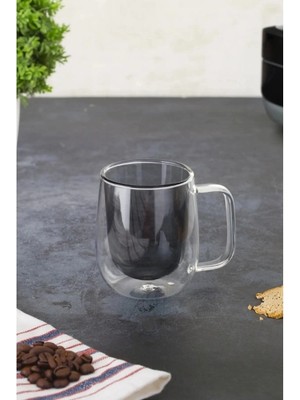Livenda Çift Cidarlı Cam Kupa Gri Renk