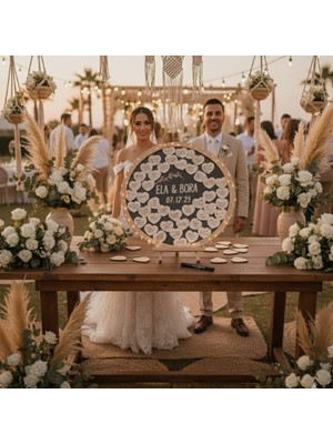 Evlilik Sepetim Düğün-Nişan- Misafir Hatıra Anı Kutusu-Defteri Siyah Yuvarlak 50 cm Çapında Şövale ve Kalem Hediyeli