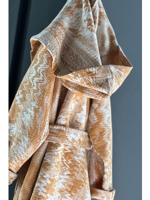 Stella Belli Pamuk El Dokuması Desenli Çocuk Kapüşonlu Peştemal Bornoz | Kutulu | Respiro | Bej - Hardal