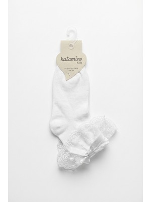 Katamino Kız Çocuk Dantelli Soket Çorap Beyaz