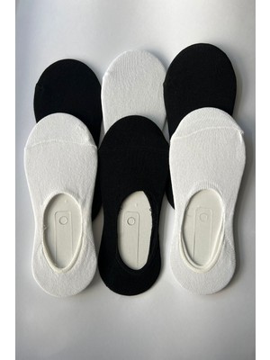 Admera Premium Admera 6’lı Kadın Pamuklu Babet Çorap - 36-40 Beden, Ayaktan Kaymayan Görünmez Siyah Beyaz Set