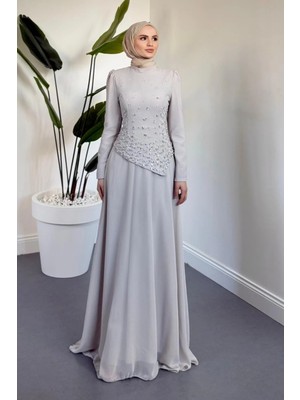 Merven Akyüz Liyana Üstü Taşlı Asimetrik Kesim Abiye Taş