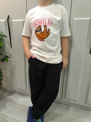 Pidal Giyim Sakinlik Temalı Pamuklu Yumuşak Dokulu Kısa Kollu Unisex Çocuk Eşofman Takımı