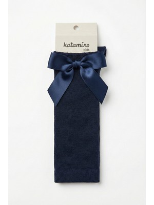 Katamino Kız Çocuk Süslü Diz Altı Çorap Lacivert