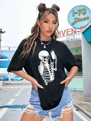 Glam Love Baskılı   T-Shirt - Siyah -