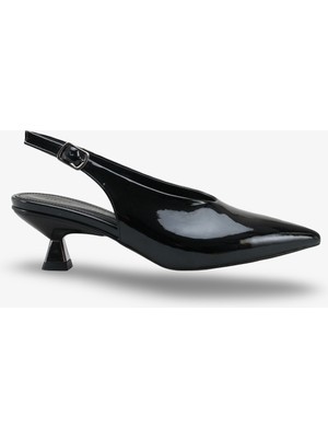 Taolas Kadın Topuklu Sivri Burun Ayakkabı - Siyah Rugan