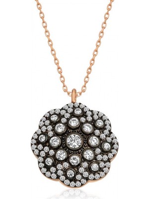 Supertrend Gümüş Çiçek Desenli Elmas Montür Kolye