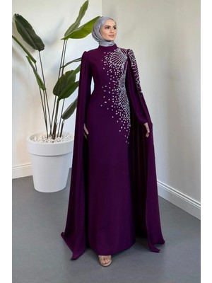 Merven Akyüz Carla Yandan Taşlı Abiye Mor