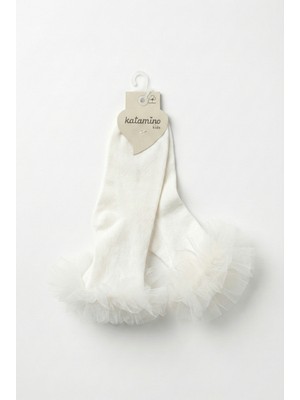 Katamino Kız Çocuk Tüllü Soket Çorap Krem