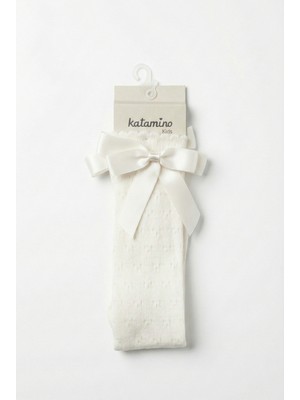 Katamino Kız Çocuk Süslü Diz Altı Çorap Krem