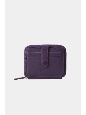Rewina Massarelli x Hakiki Deri Unisex Cüzdan Kartlık ve Para Bölmeli Mor MCZ9025