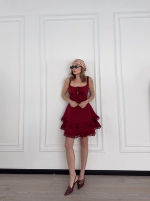 Glam Love Mini Askılı Elbise - Bordo -