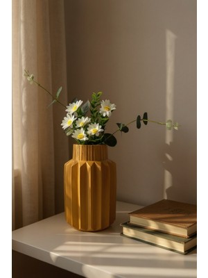 Özgürce El Yapımı Seramik Görünümlü Dekoratif Vazo 18 Cm, Ev ve Tv Ünitesi Aksesuarı