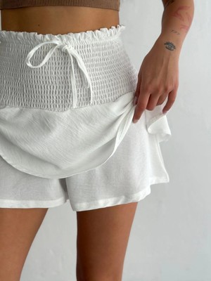 Glam Love Ayrobin Şortlu Etek - Beyaz -