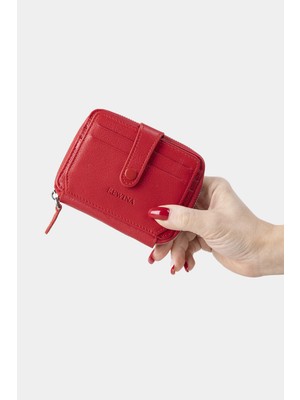 Rewina Massarelli x Hakiki Deri Unisex Cüzdan Kartlık ve Para Bölmeli Kırmızı MCZ9025