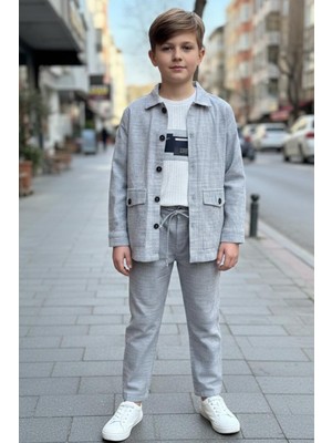 Ugly Duck 09-15 Yaş Çizigli Ceket Pantolon Üçlü Takım - Beyaz-Mavi