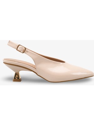 Taolas Kadın Topuklu Sivri Burun Ayakkabı - Bej Rugan