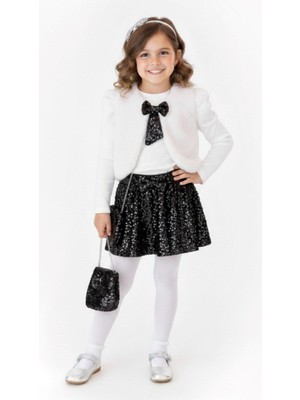 Ege Bebek Kız Çocuk Peluş Yelekli, Pullu Etekli, Çantalı 5-6-7-8-9 Yaş Bayramlık Şık Kombin