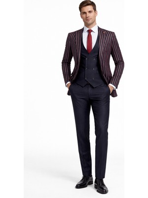 Fabio Cassel Slim Fit Sivri Yaka Çift Yırtmaçlı Astarlı Takım Elbise Yelekli