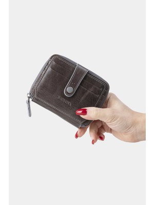 Rewina Massarelli x Hakiki Deri Unisex Cüzdan Kartlık ve Para Bölmeli Kahve MCZ9025