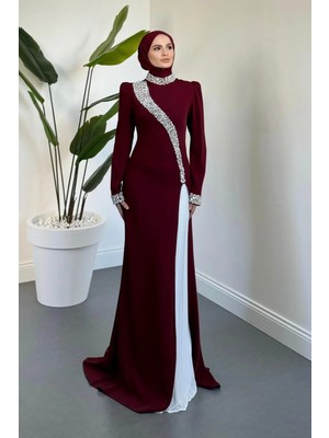 Merven Akyüz Octavia Yandan Yırtmaçlı Abiye Bordo