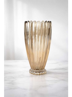 Özgürce Şık Kristal Bal Rengi Vazo 27X15 Cm, Hediye, Çeyiz, Ev ve Ofis Dekoru