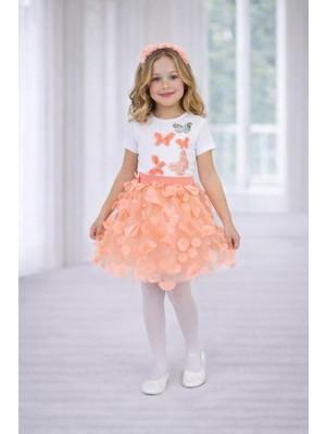 Dıgıl Kids Kız Çocuk Kelebek Desenli T-Shirt Etek Takım