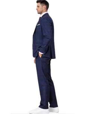 Fabio Cassel Slim Fit  Mono Yaka Çift Yırtmaçlı Astarlı Takım Elbise Yelekli