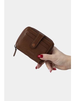Rewina Massarelli x Hakiki Deri Unisex Cüzdan Kartlık ve Para Bölmeli Taba MCZ9025