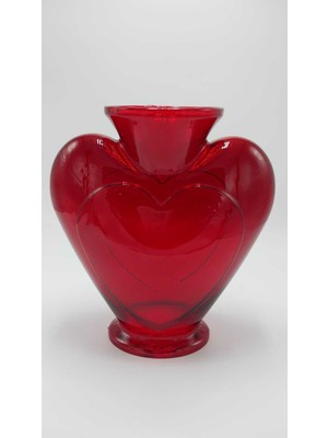 Özgürce El Yapımı Kırmızı Cam Kalp Vazo 23CM, Şık ve Zarif Dekorasyon Parçası