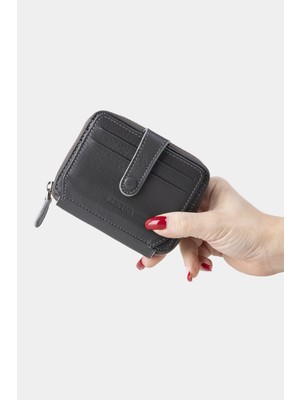Rewina Massarelli x Hakiki Deri Unisex Cüzdan Kartlık ve Para Bölmeli Gri MCZ9025