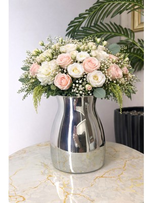 Özgürce Parlak Gümüş Ayna Cam Dekoratif Vazo, Şık ve Zarif Tasarım