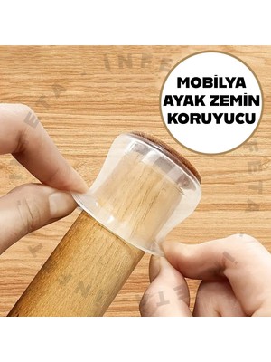 İnfeta 4 Adet Şeffaf Silikon Masa Sandalye Zemin Koruyucu Kaydırmaz Zemin Parke Çizilme Önleyici Ayak Kılıf