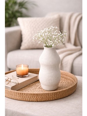 Özgürce Modern Beyaz Velluto Dekoratif Vazo, 14CM, Şık ve Zarif Tasarım