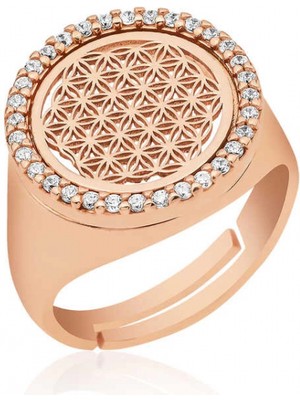 Supertrend Gümüş Rose Oval Yaşam Çiçeği Yüzük
