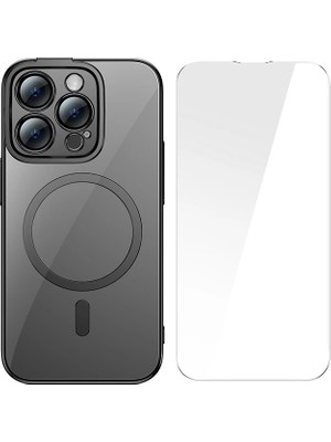 Lowell Home Ieg Baseus Glitter iPhone 14 Pro Max 6.7 Magsafe Silikon Kılıf + Tempered Ekran Koruyucu SET-(5775
