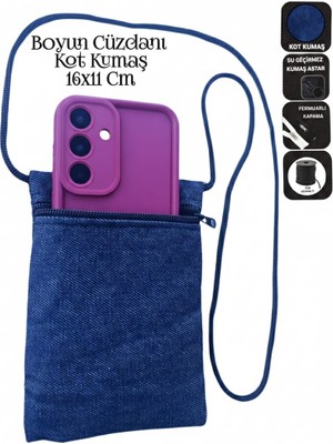 Sevbags Boyun Cüzdanı Kot Kumaş Günlük Telefon Para Kimlik Kart Cüzdanı