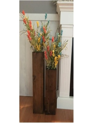 Özgürce Doğal Ahşap Çiçeklik Seti, Dekoratif ve Şık Tasarım, 50CM ve 40CM