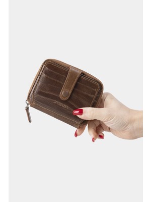 Rewina Massarelli x Hakiki Deri Unisex Cüzdan Kartlık ve Para Bölmeli Açık Kahve MCZ9025