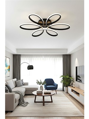 Ece Aydınlatma Luxor Oturma Odası,salon,yatak Odası Için Siyah Kasa Beyaz LED Işıklı Plafonyer Avize 60 cm