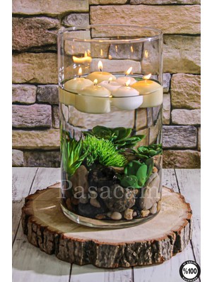 Özgürce El Işçiliği Silindir Vazo 50 Cm, Kalın Tabanlı Cam Dekorasyon Ürünü