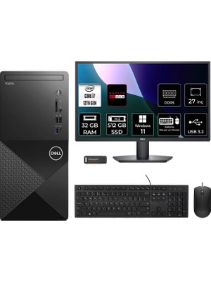 Dell Vostro 3030MT Intel Core I7 12700 32GB 512GB SSD RX550/4GB 27" Fhd Monitör W11P Masaüstü Bilgisayar & Per4 USB Bellek N6007VDT3030MTP1005