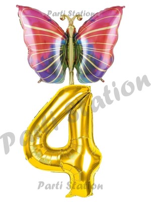 Parti Station Gökkuşağı Kelebek Konsept 4 Yaş Doğum Günü Balon Set Butterfly Bahar Tema Doğum Günü Balon